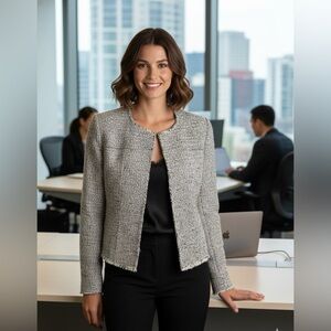 Theory Tweed Blazer Ualana Compromised Tweed Open Front Coat Size 10 Multicolor